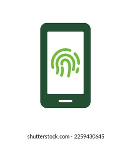 Fingerprint Identification in Mobile Phone Silhouette Icon. Touch ID in Cellphone Glyph Pictogram. Finger Print Scanner on Smartphone Sign. Biometric Identity Symbol. Isolated Vector Illustration.