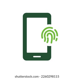 Fingerprint Identification in Mobile Phone Silhouette Icon. Touch ID in Cellphone Glyph Pictogram. Finger Print Scanner on Smartphone Sign. Biometric Identity Symbol. Isolated Vector Illustration.