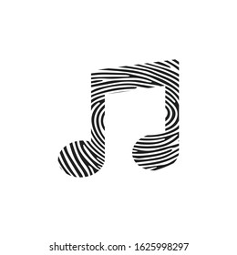 Fingerprint identification with music note, vector illustration. 3D Render Musical Identity. A Thumbprint showing Musicale notes and symbols