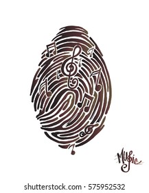 Fingerprint identification with music note, vector illustration.
