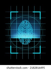 Identificación de huellas digitales. Explorar el concepto de huellas digitales, seguridad o sistema de identificación. Tecnología futurista. Diseño de datos biométricos. Sistema de seguridad basado en líneas de movimiento, ilustración vectorial