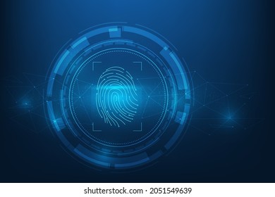 Fingerprint identification scanning technology on blue background. vector illustration futuristic technology style. biometric authentication cyber security.