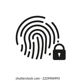 Fingerprint Identification Sign. Touch ID Line Icon. Finger Print Scanner with Lock for Smartphone Outline Icon. Biometric Identity. Isolated Vector Illustration.