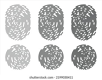 Icono de símbolo de identificación de huellas dactilares establecido en estilo plano. Autenticación de seguridad. Ilustración del vector aislada en blanco