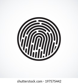 Fingerprint identification system, black symbol isolated on white background, vector illustration