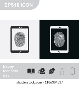 Fingerprint identification system flat black and white vector icon. Smartphone security.