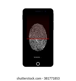 Fingerprint identification system on smartphone. Vector illustration.