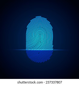 Fingerprint identification with whorls. Vector illustration isolated on black background, eps 10.