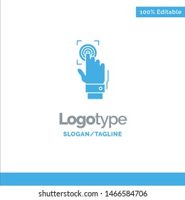 Fingerprint, Identity, Recognition, Scan, Scanner, Scanning Blue Solid Logo Template. Place for Tagline. Vector Icon Template background