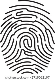 Icono de silueta de identidad de huellas dactilares Vector Identificación biométrica Autenticación de seguridad Patrón de tinta forense Verificación digital Protección de datos personales Logotipo símbolo ilustración