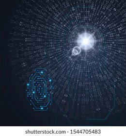 Fingerprint integrated in a printed circuit. Abstract digital code visualization. Big data code representation. Graphic concept for your design