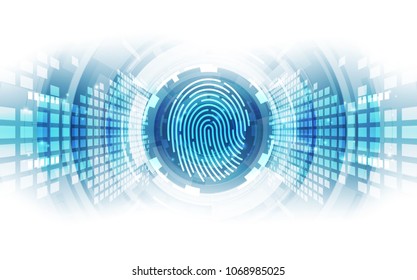 Fingerprint integrated in a printed circuit, releasing binary codes. fingerprint Scanning Identification System. Biometric Authorization and Business Security Concept. Vector illustration background