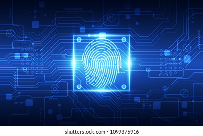 Fingerprint integrated in a printed circuit, releasing binary codes. fingerprint Scanning Identification System. Biometric Authorization and Business Security Concept. Vector illustration background