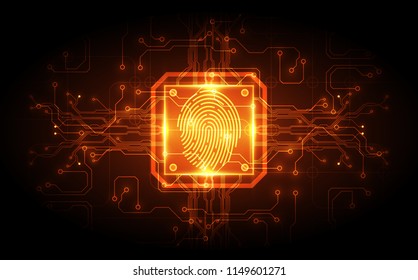 Fingerprint integrated in a printed circuit, releasing binary codes. fingerprint Scanning Identification System Security Concept. Vector illustration background