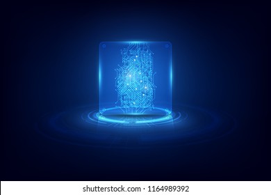 Fingerprint integrated in a printed circuit, releasing binary codes. fingerprint Scanning Identification System. and Business Security Concept. Vector illustration background
