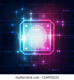 Fingerprint integrated in a printed circuit, releasing binary codes. fingerprint Scanning Identification System Security Concept. Vector illustration background