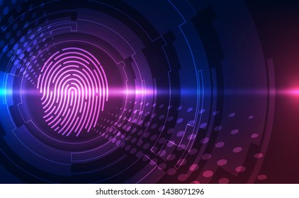Fingerprint integrated in a printed circuit, releasing binary codes. fingerprint Scanning Identification System. Biometric Authorization and Business Security Concept. Vector illustration background
