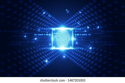 Fingerprint integrated in a printed circuit, releasing binary codes. fingerprint Scanning Identification System. Biometric Authorization and Business Security Concept. Vector illustration background
