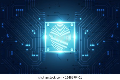 Fingerprint integrated in a printed circuit, releasing binary codes. fingerprint Scanning Identification System. Biometric Authorization and Business Security Concept. Vector illustration background
