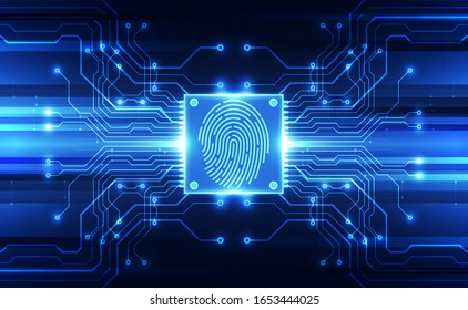 Fingerprint integrated in a printed circuit, releasing binary codes. fingerprint Scanning Identification System. Biometric Authorization and Business Security Concept. Vector illustration background