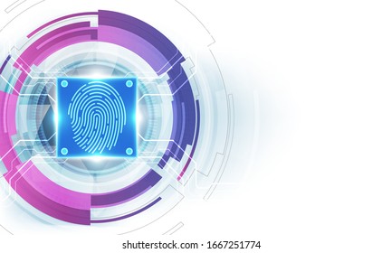 Fingerprint integrated in a printed circuit, releasing binary codes. fingerprint Scanning Identification System. Biometric Authorization and Business Security Concept. Vector illustration background