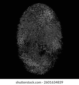 Fingerprint Isolated on Black Background, Detailed Graphic