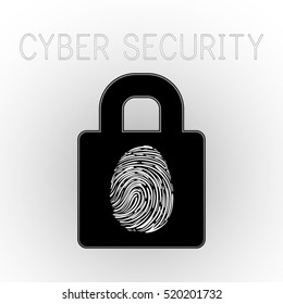 Fingerprint Key Cyber Security Identity Protection Lock Vector Illustration
