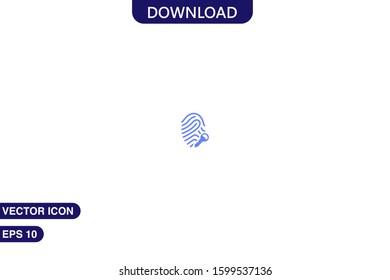  Fingerprint with key icon in trendy flat style isolated on white background vector illustration