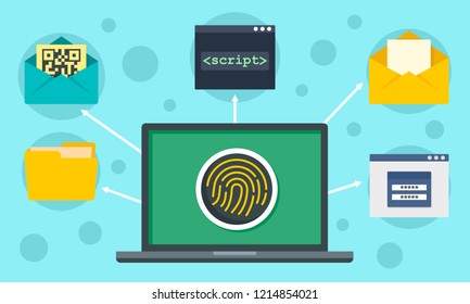 Fingerprint laptop security concept background. Flat illustration of fingerprint laptop security vector concept background for web design