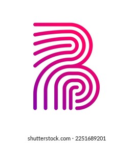 Fingerprint letter B vector template logo. Design with gradient and technology. This graphic is suitable for identification, security, protection and business, abstract information, b letter logo