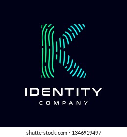 Fingerprint letter K vector template logo. Design with gradient and technology. This graphic  is suitable for identification, security, protection and business.