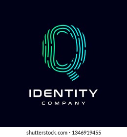 Fingerprint letter Q vector template logo. Design with gradient and technology. This graphic  is suitable for identification, security, protection and business.