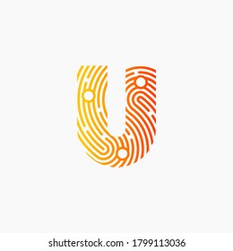 Fingerprint and letter U combination flat icon. fingerprint logo vector design template. fingerprint logo design. Logo vector illustrator. Finger print identity vector logo idea