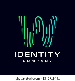 Fingerprint letter W vector template logo. Design with gradient and technology. This graphic  is suitable for identification, security, protection and business.