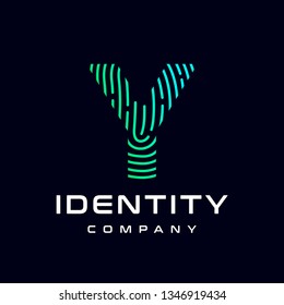 Fingerprint letter Y vector template logo. Design with gradient and technology. This graphic  is suitable for identification, security, protection and business.