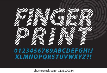 Fingerprint letters set. Abstract information and identification vector alphabet