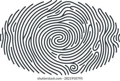 Fingerprint Line Art Graphic Element with Abstract Whorl and Loop Friction Ridge Textures for Biometric Identification Safety and Cyber Security Designs.eps