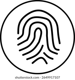 Icono de línea de huella digital en círculo. Icono de seguridad digital tema en círculo