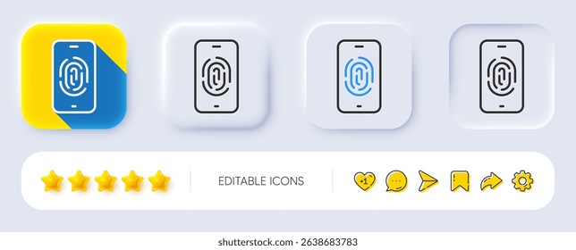 Fingerprint line icon. Neumorphic, Flat shadow, 3d buttons. Finger print scan sign. Biometric identity symbol. Line fingerprint icon. Social media icons. Vector