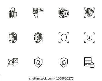 Fingerprint line icon set. Set of line icons on white background. Identification, personality, access. Safety concept. Vector illustration can be used for topics like data safety, program, security