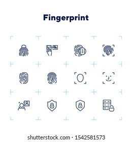 Fingerprint line icon set. Set of line icons on white background. Identification, personality, access. Safety concept. Vector illustration can be used for topics like data safety, program, security