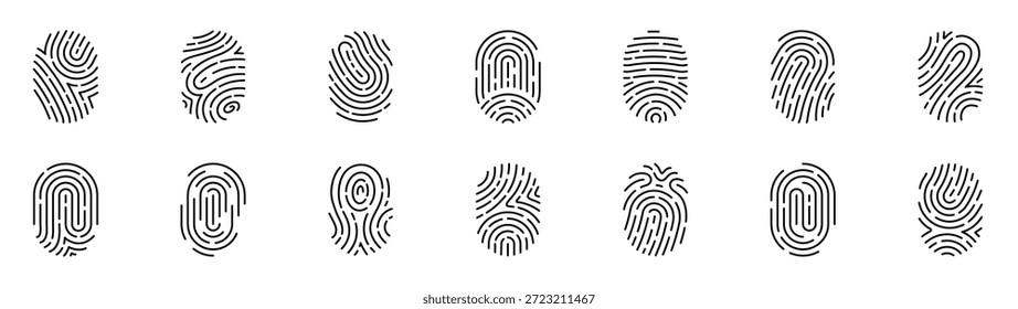 Iconos de línea de huellas dactilares Trazo editable, Vector de huellas dactilares o símbolo de huella digital aislado. Ilustración vectorial.