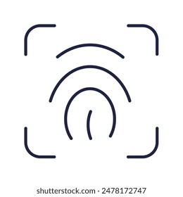 Fingerprint line technology icon. Finger print id authentication symbol in a frame for website and mobile. White background. Editable vector stroke. Pixel Perfect.