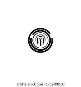 Logotipo de diseño lineal de huellas dactilares. Concepto de autenticación de seguridad digital. Diseño de iconos en fondo blanco.

