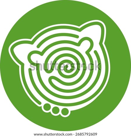 Fingerprint lines pattern that looks like cat face. Logo, artistic doodle, flat printable icon, identification, design element, sensitive, funny cat ears, fingerprint scanner, sensor. Cat nose print 