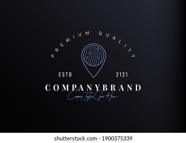Diseño del logotipo de ubicación de huellas digitales. Ilustración vectorial de la huella dactilar en el punto de ubicación. Plantilla de icono de línea vectorial de diseño de logotipo de vintage