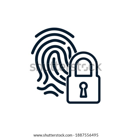 Fingerprint and lock. Data protection with fingerprint, biometrics concept. Vector icon isolated on white background.