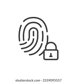 Fingerprint Lock, icon in line design. Fingerprint, lock, security, access, biometrics, keyless entry on white background vector. Fingerprint Lock, icon in line design editable stroke icon