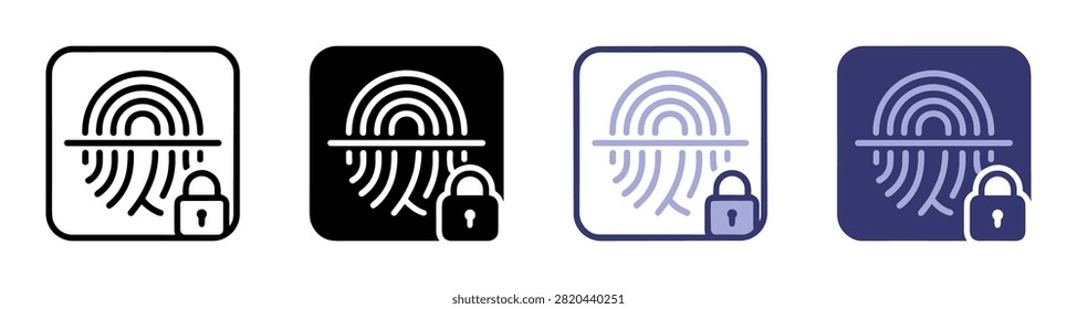 fingerprint lock icon set for security and authentication apps on transparent background