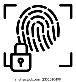 Icono de huella digital y línea de bloqueo. Ilustración vectorial bloqueada de identificación de huellas digitales aislada en blanco. Estilo de esquema de autorización diseñado para y aplicación. Eps 10.